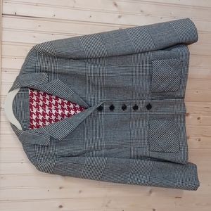 Vintage 1960's Black and White Plaid Wool Blazer Womens Size Small